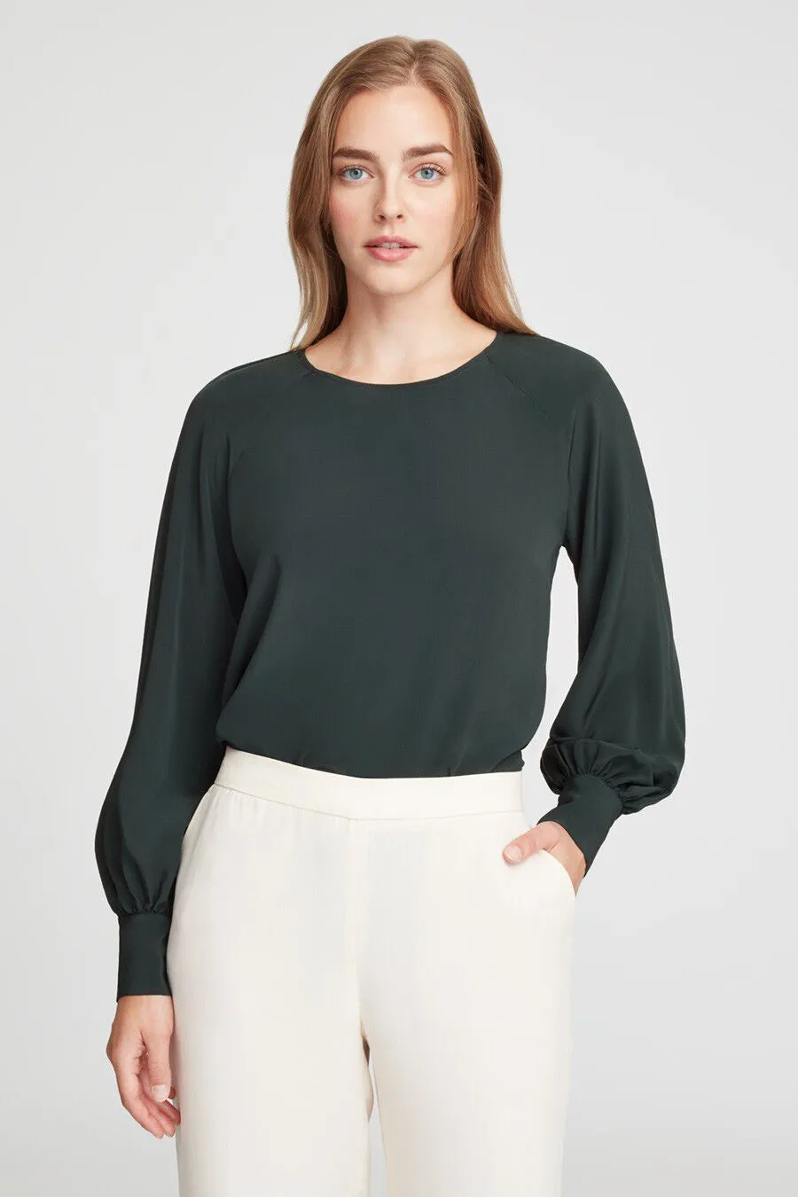 Silk Balloon Sleeve Blouse
