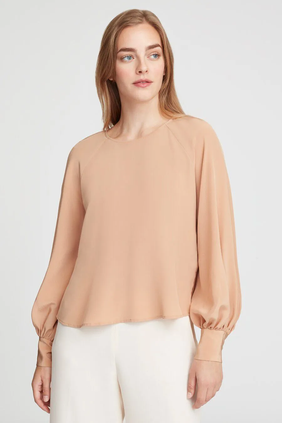 Silk Balloon Sleeve Blouse