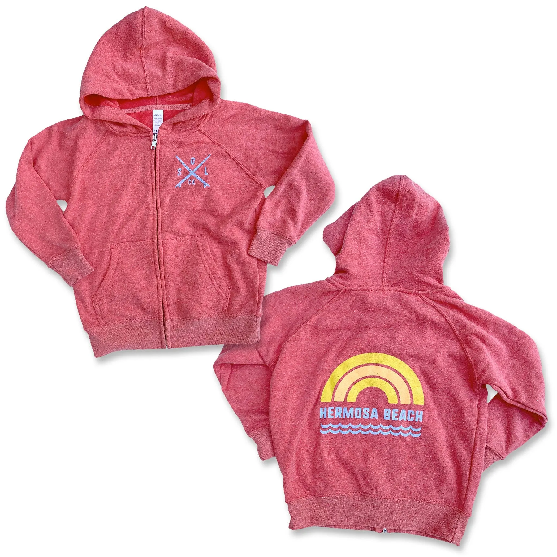 Sol Baby Hermosa Beach Rainbow Heather Red Fleece Zip Up Hoodie