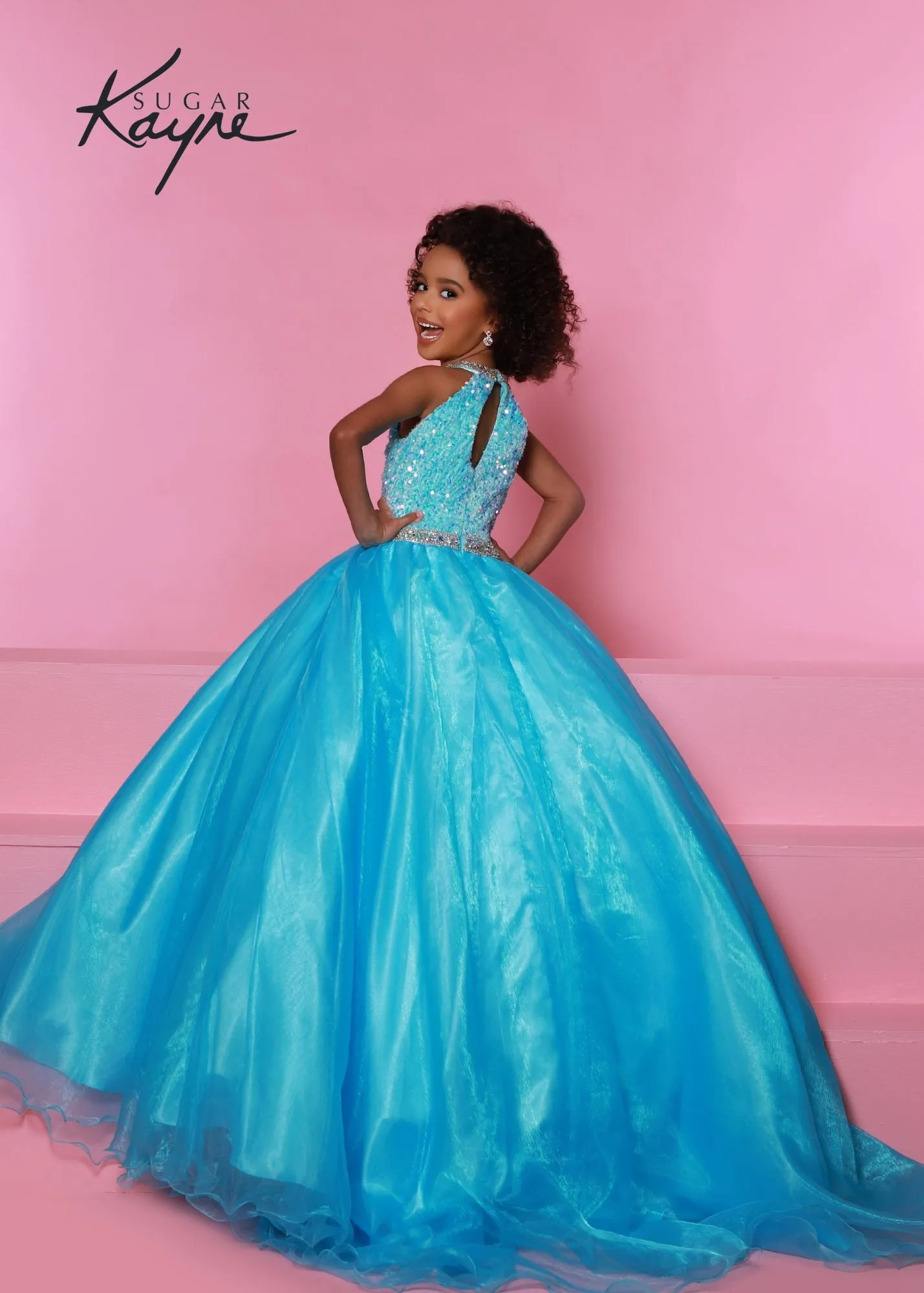 Sugar Kayne C321 Size 10 Orchid Velvet Sequin High neck Girls Pageant Dress Shimmer Ball gown