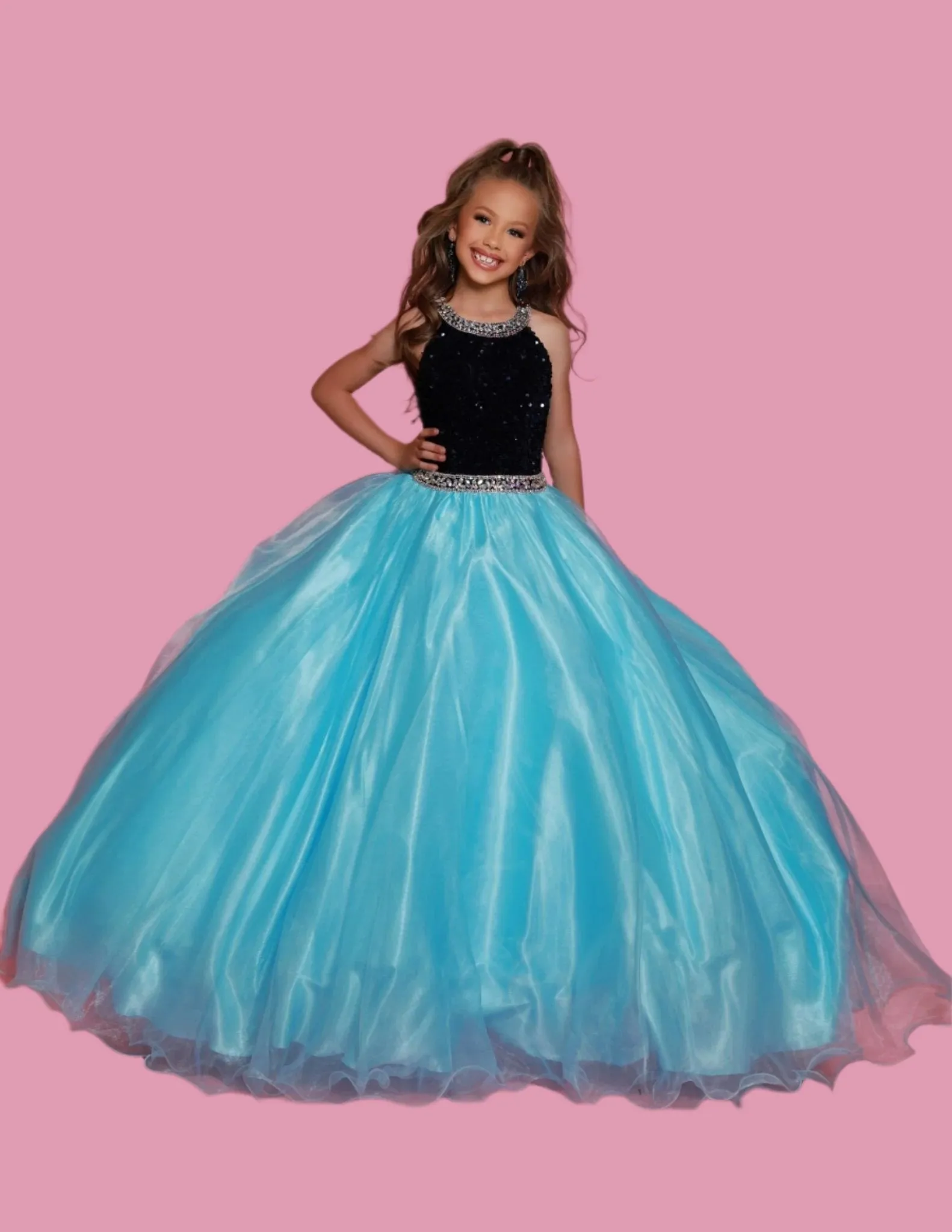 Sugar Kayne C321 Size 10 Orchid Velvet Sequin High neck Girls Pageant Dress Shimmer Ball gown