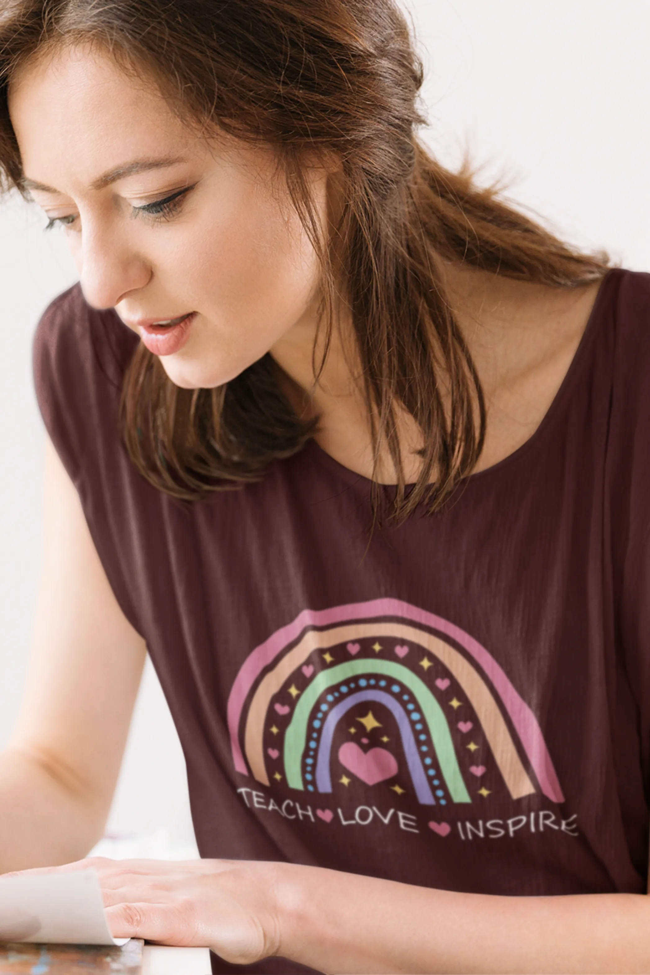 Teach, Love, Inspire Printed Scoop Neck T-shirt for women