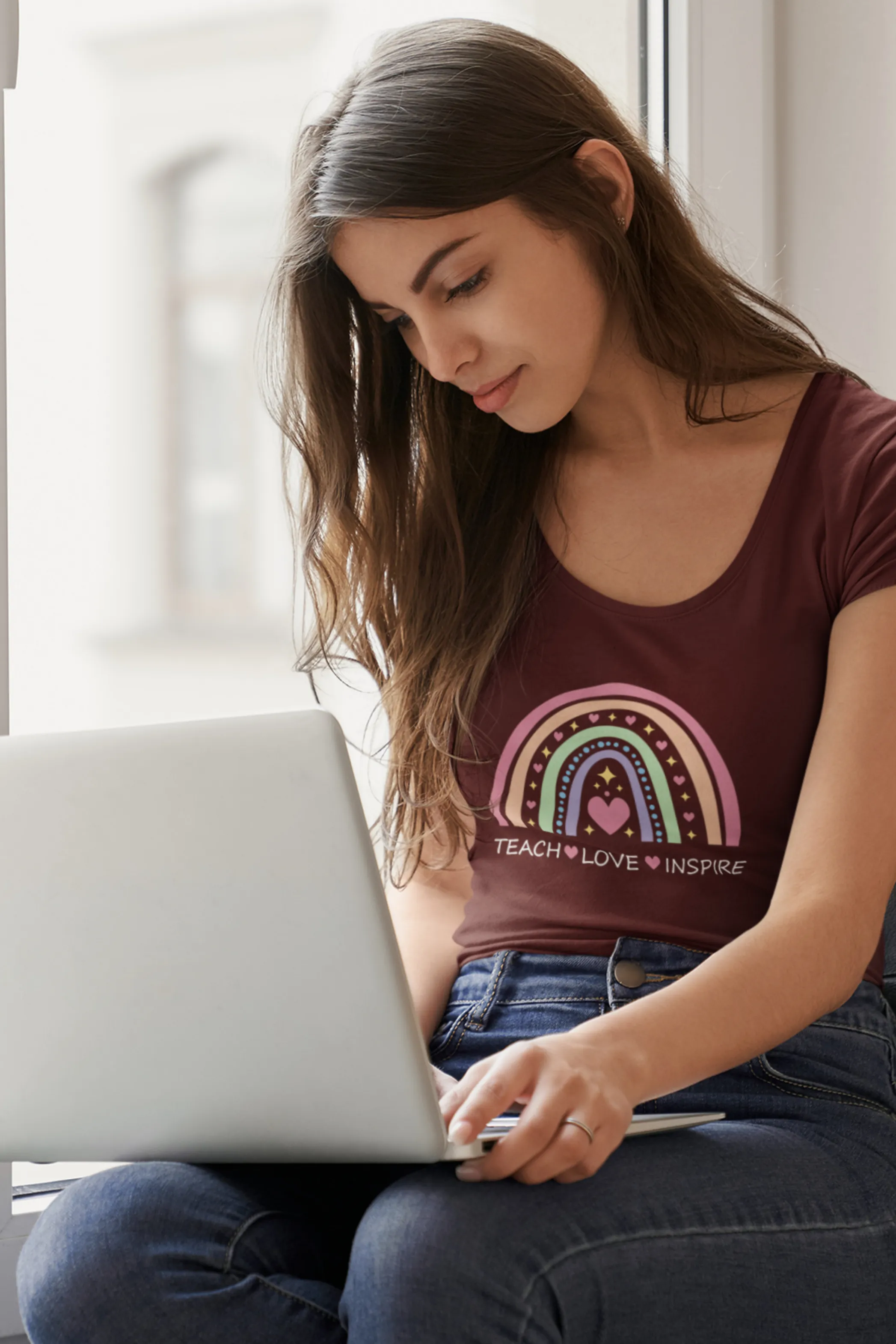 Teach, Love, Inspire Printed Scoop Neck T-shirt for women