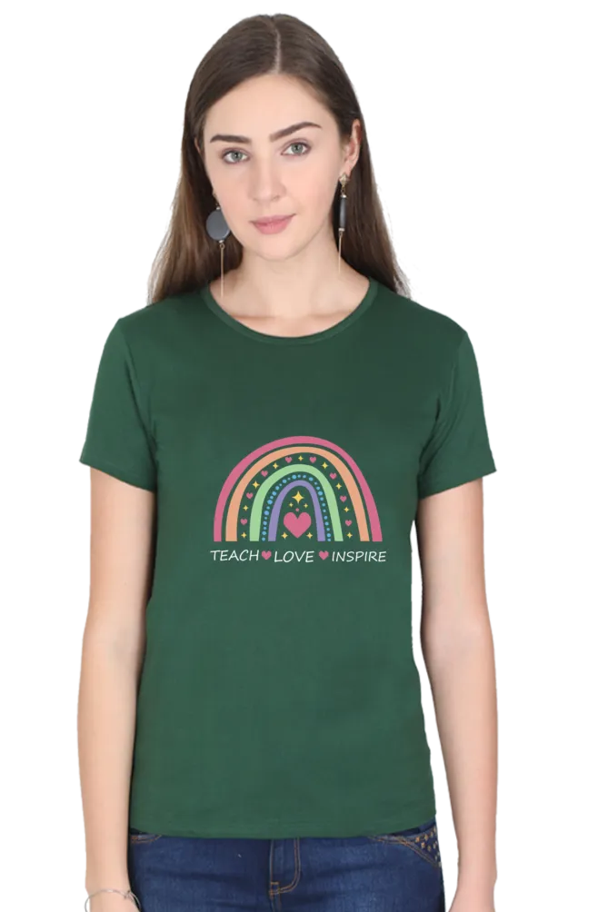 Teach, Love, Inspire Printed Scoop Neck T-shirt for women