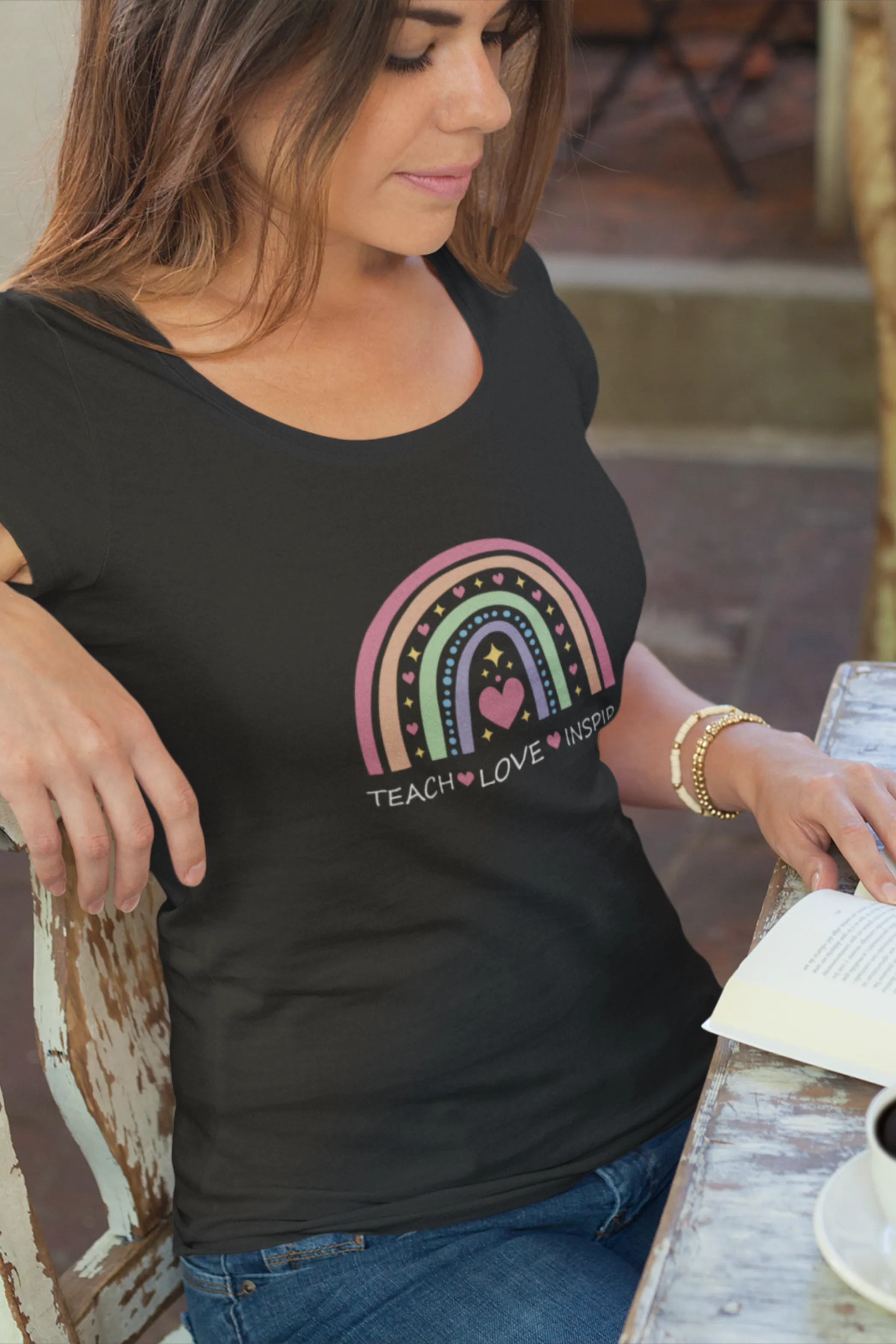 Teach, Love, Inspire Printed Scoop Neck T-shirt for women