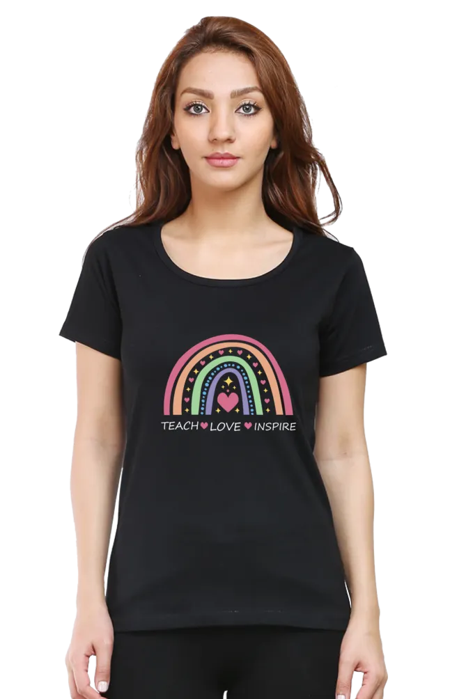 Teach, Love, Inspire Printed Scoop Neck T-shirt for women