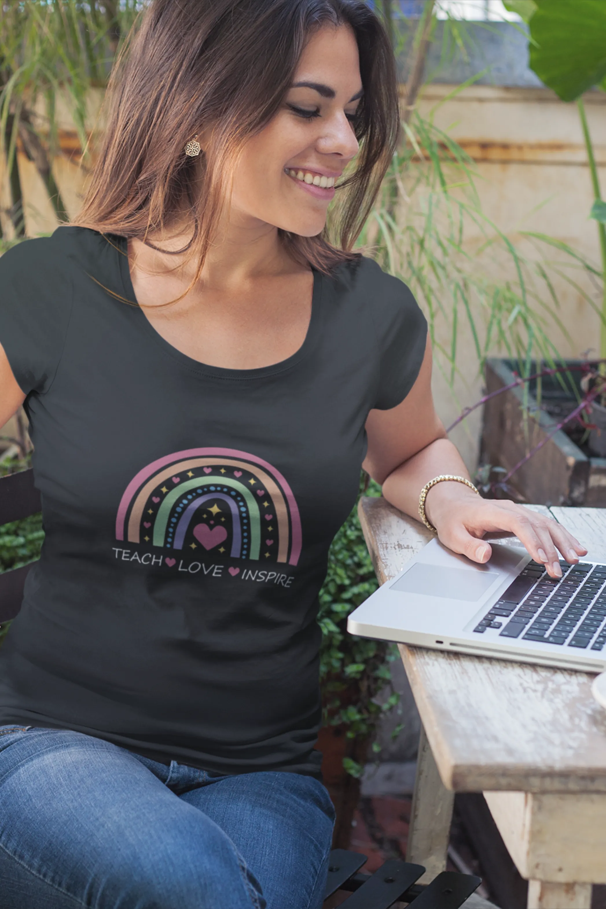 Teach, Love, Inspire Printed Scoop Neck T-shirt for women