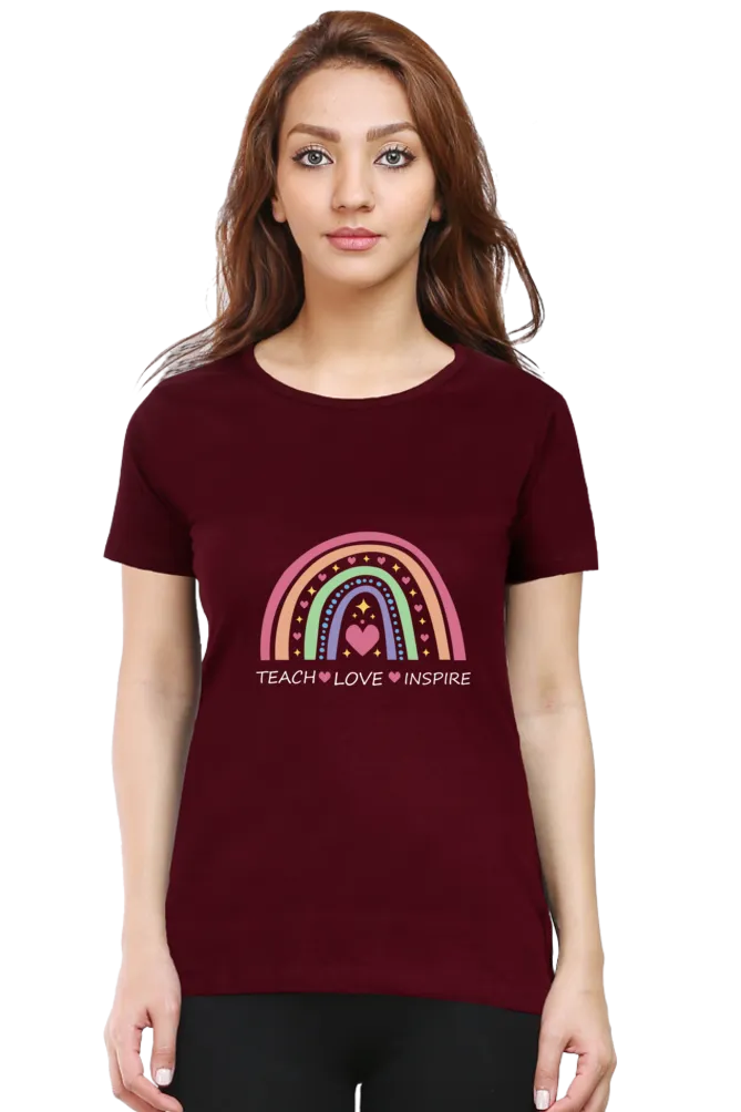 Teach, Love, Inspire Printed Scoop Neck T-shirt for women