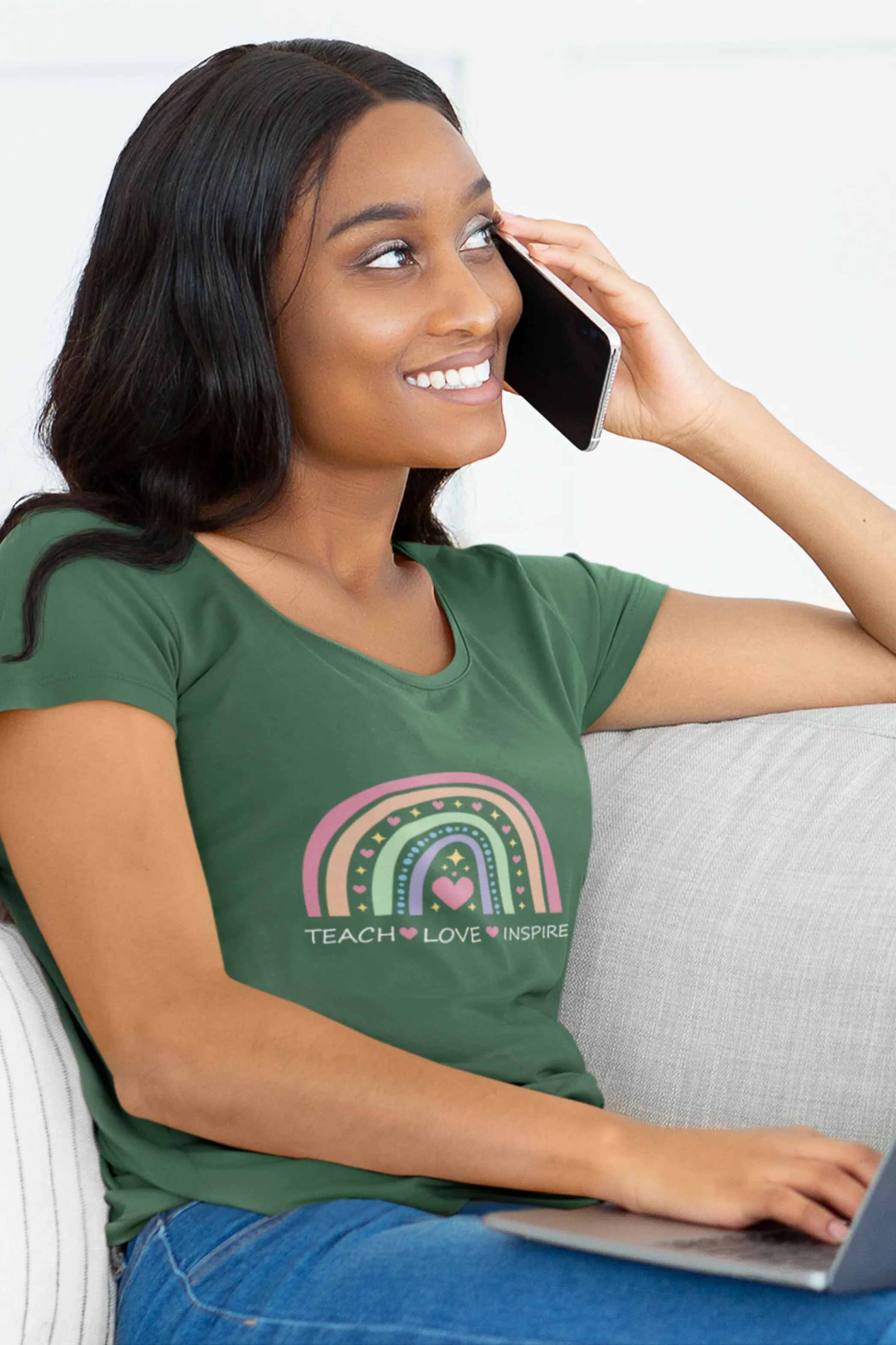 Teach, Love, Inspire Printed Scoop Neck T-shirt for women