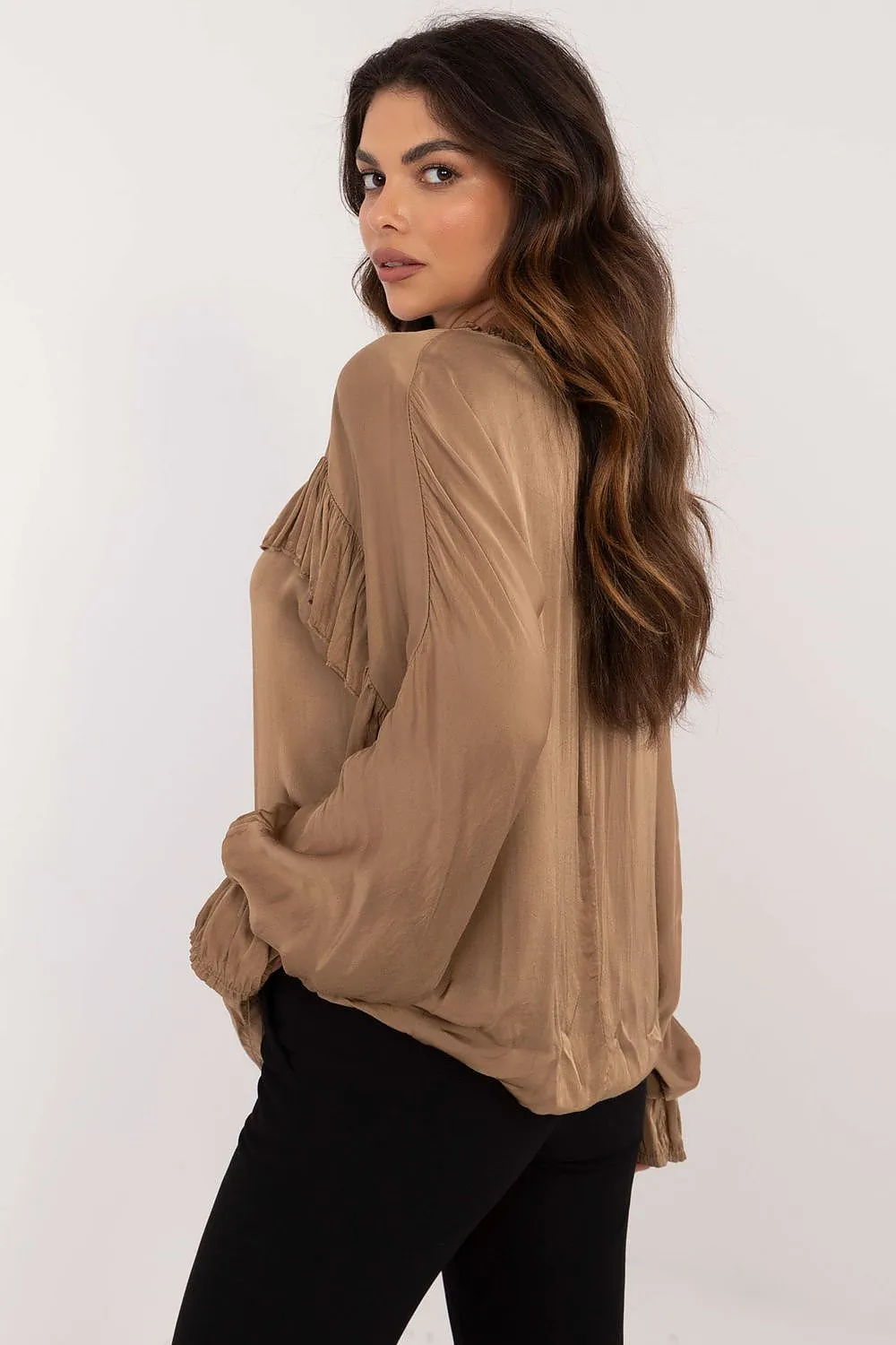 TEEK - Brown Dame Drip Long Sleeve Blouse