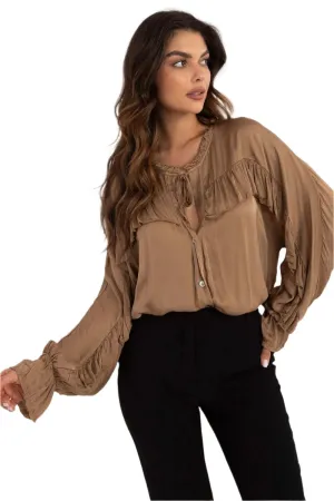 TEEK - Brown Dame Drip Long Sleeve Blouse