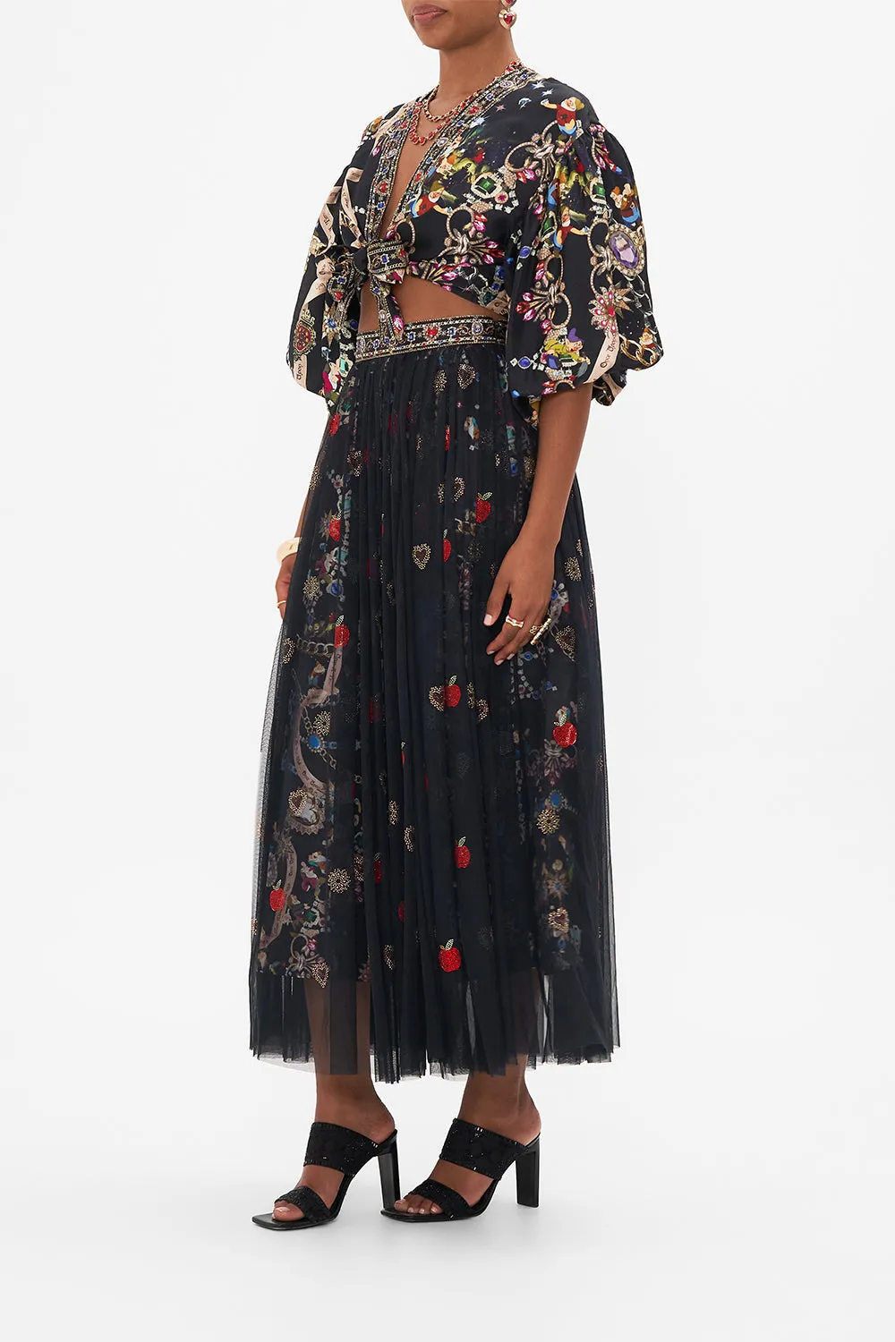 TIE FRONT PUFF SLEEVE TOP HAPPILY EVER AFTER