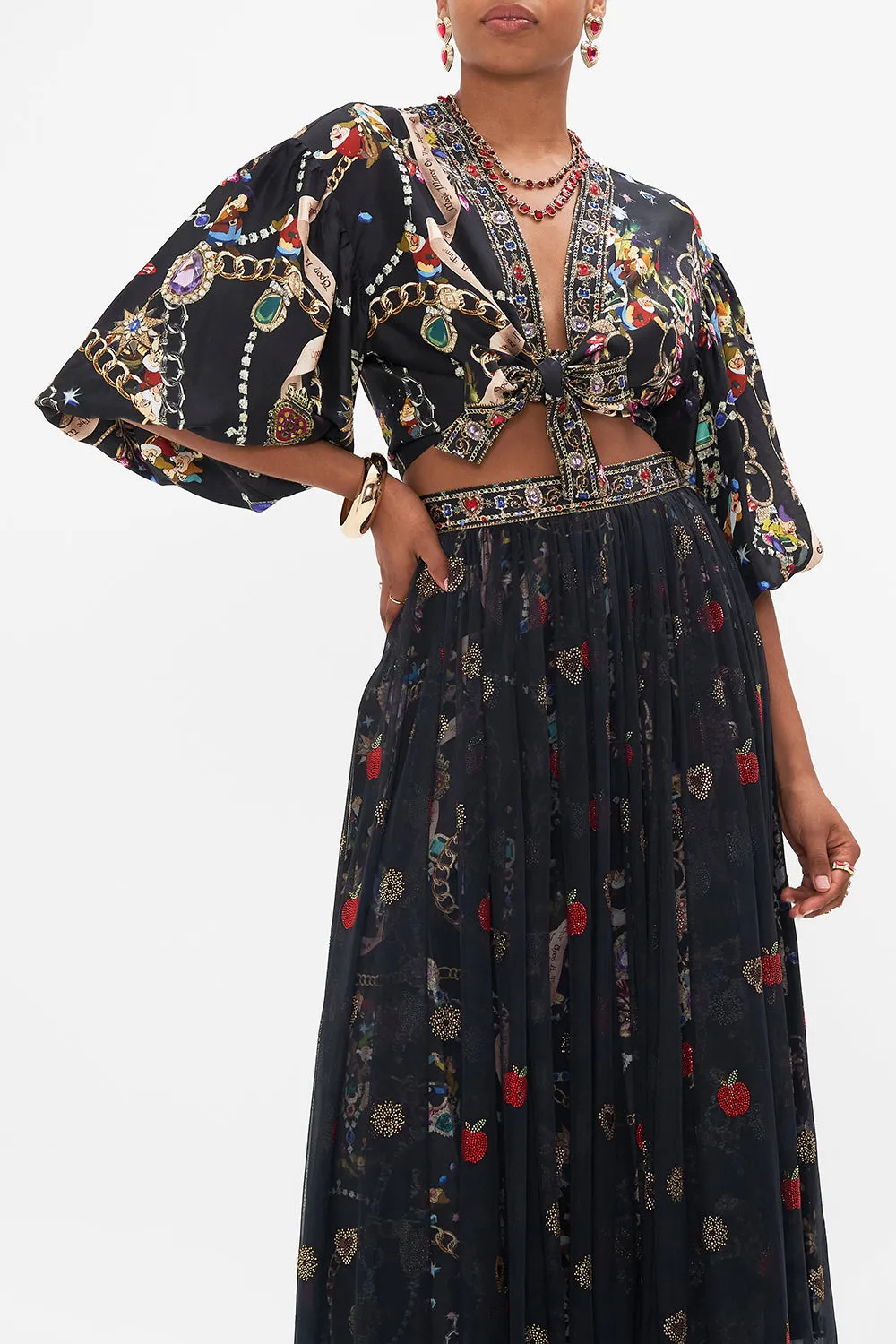 TIE FRONT PUFF SLEEVE TOP HAPPILY EVER AFTER