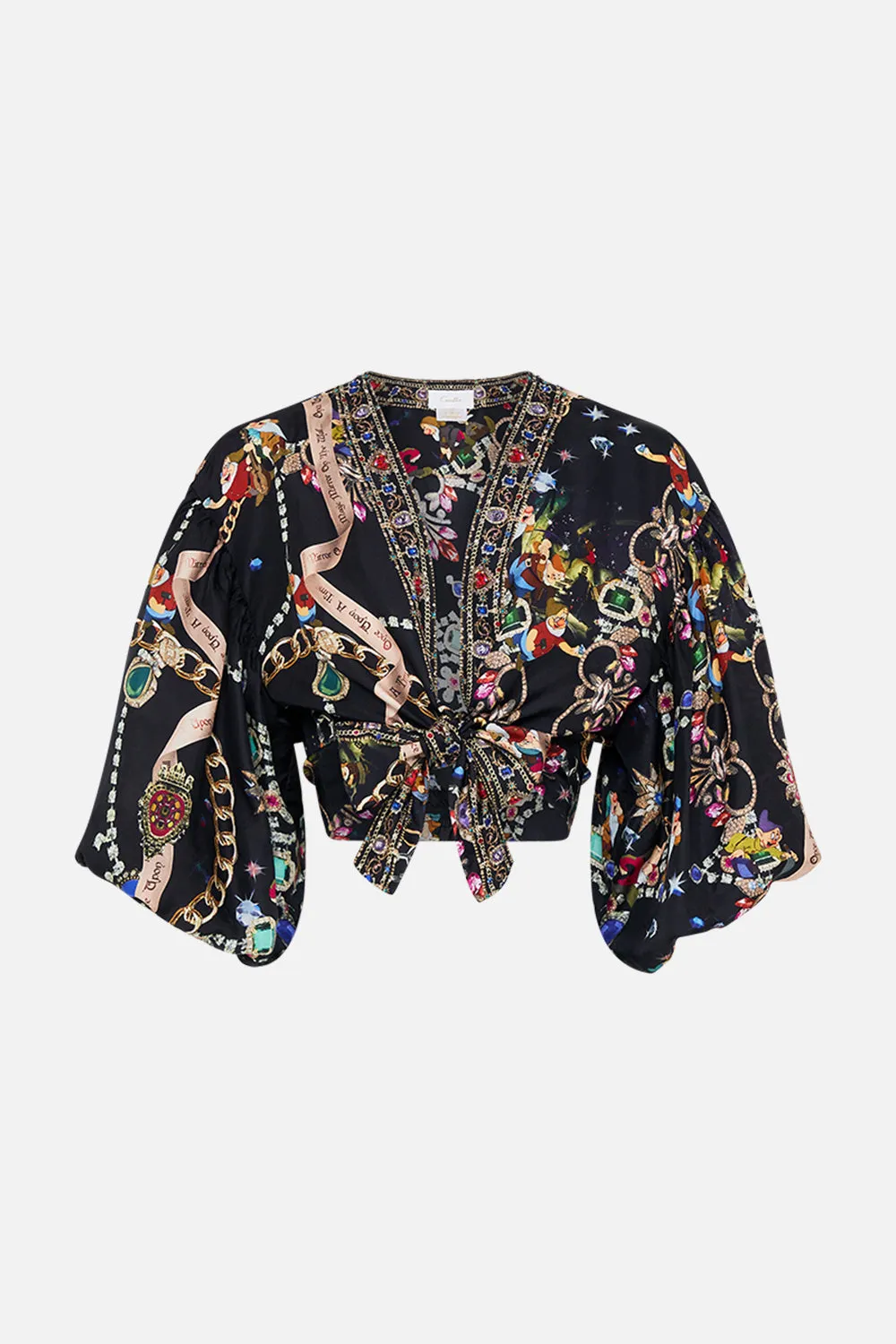 TIE FRONT PUFF SLEEVE TOP HAPPILY EVER AFTER