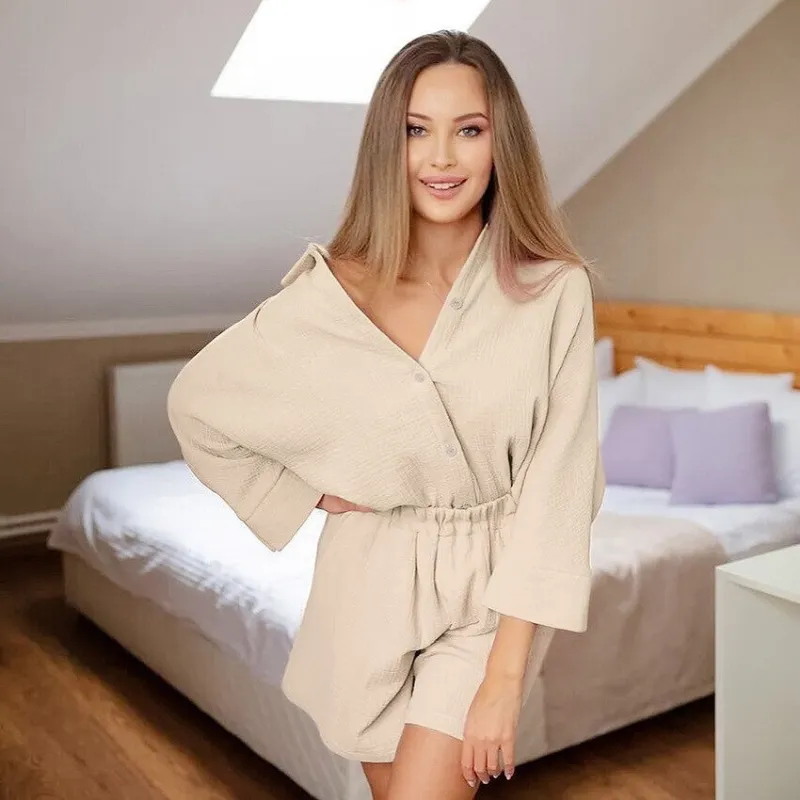 Turn-Down Collar Homewear Pajamas