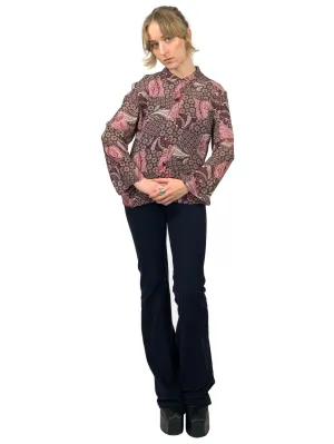 Vintage 1990s does 60s Psychedelic Paisley Collared Long Sleeve Sheer Chiffon Button Up Blouse