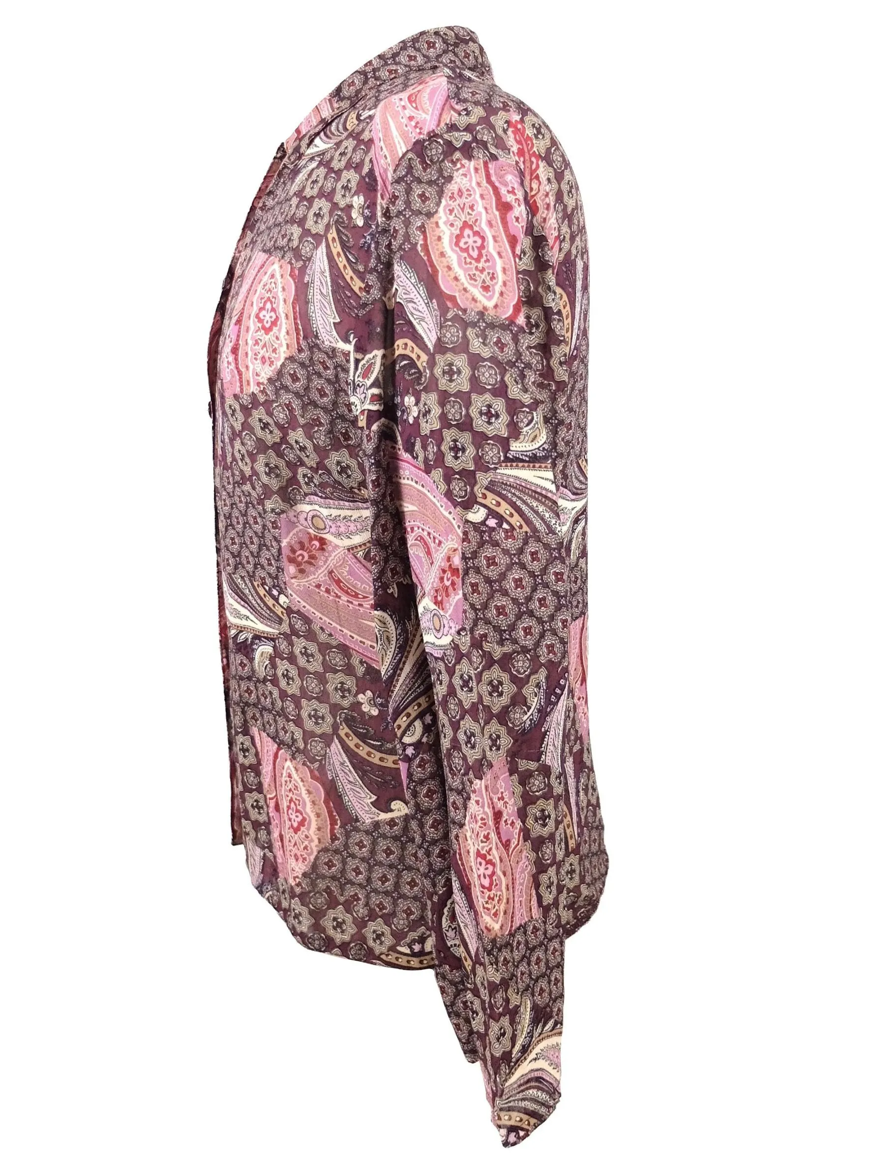 Vintage 1990s does 60s Psychedelic Paisley Collared Long Sleeve Sheer Chiffon Button Up Blouse
