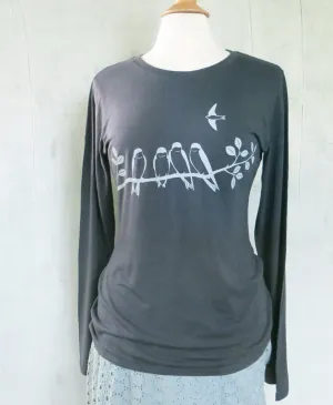 Women's Bamboo Long Sleeve Shirt with Swallows