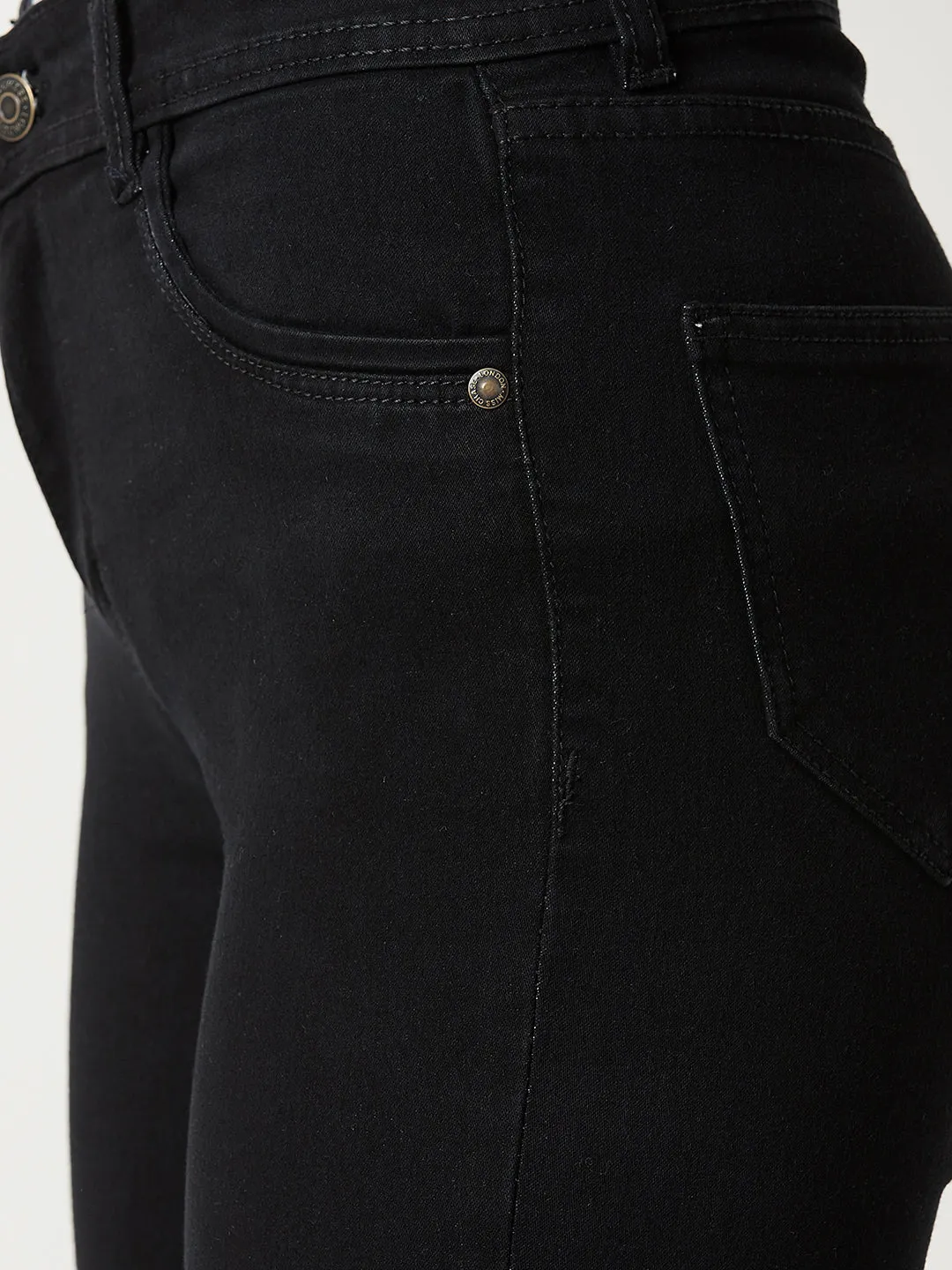 Women's Black Skinny Mid Rise Clean Look Cropped Stretchable Denim Jeans