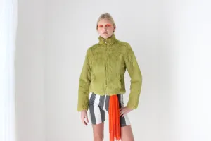 Y2K Real Rabbit Fur Cropped Bomber Jacket w/ Reversible Quilted Option & Matching Bag!